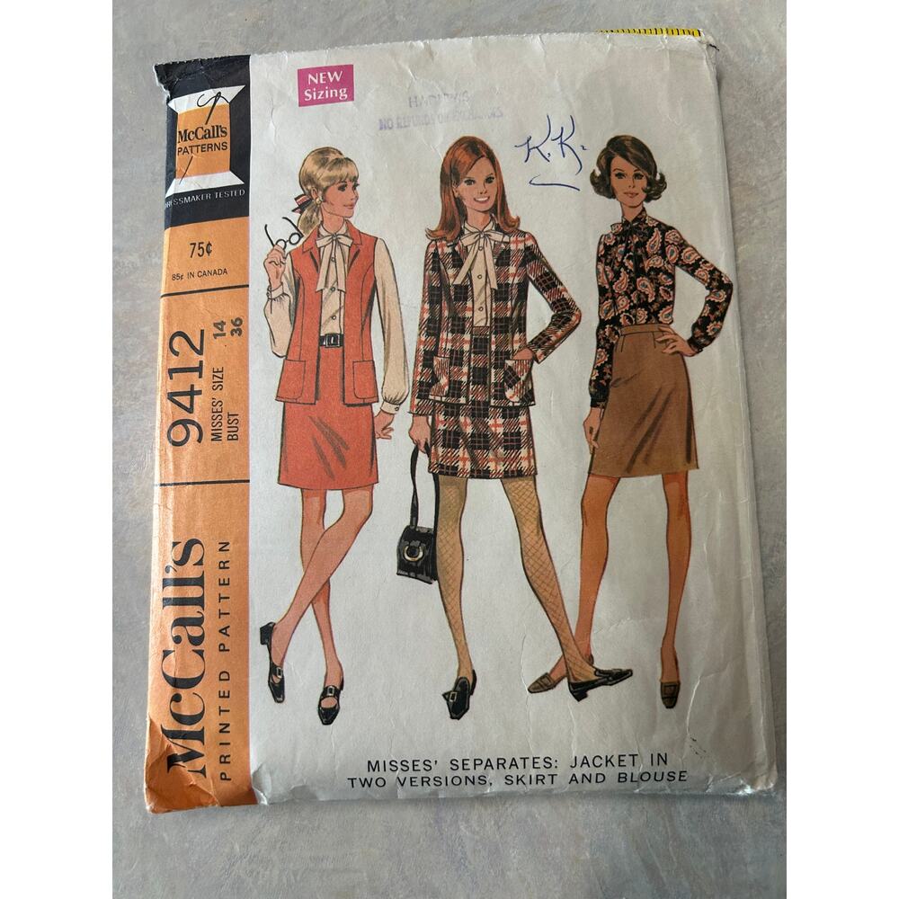 Vintage 60's McCalls Pattern #9412 Misses Separates Jacket Skirt Blouse Size 14